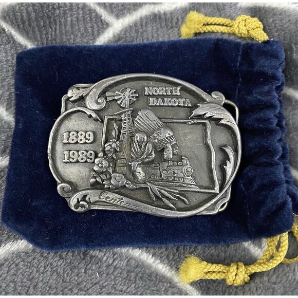 North Dakota Centennial Pewter Belt Buckle 1889 1989 Limited Ed #1099 Siskiyou